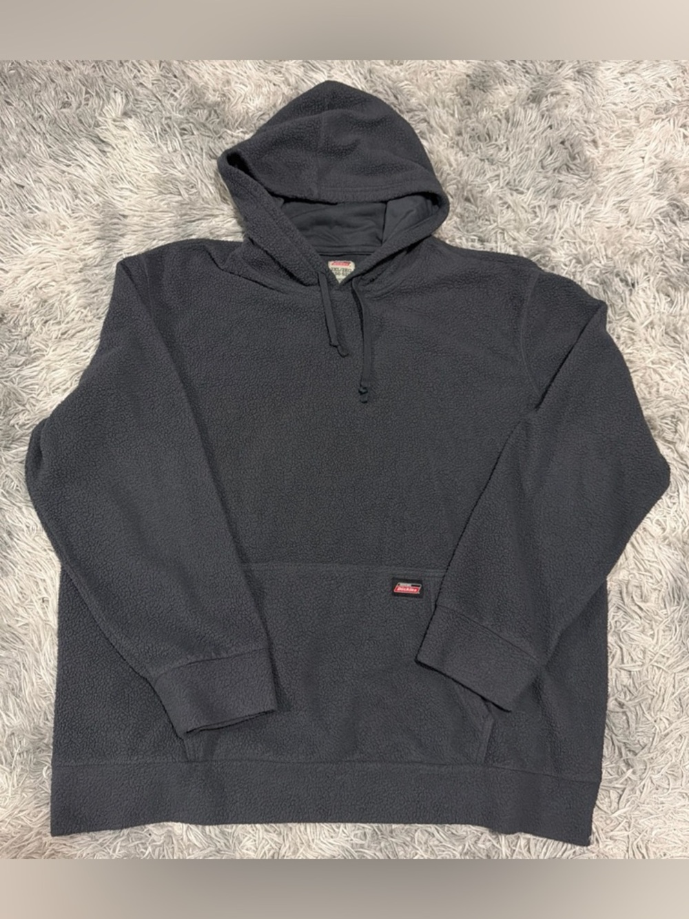 Genuine Dickies Faux Fur Sherpa Hoodie Pullover Front Pocket Dark Gray Size 2XL